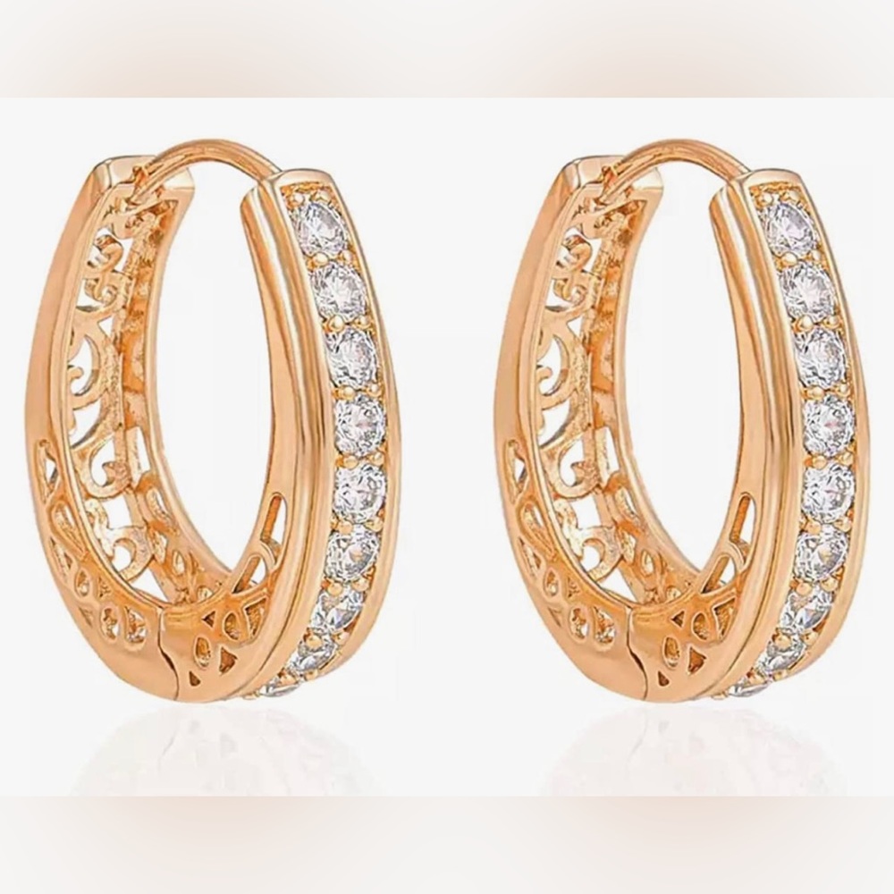 New Gold Plated Made with Crystals Reversible Hoop Earrings